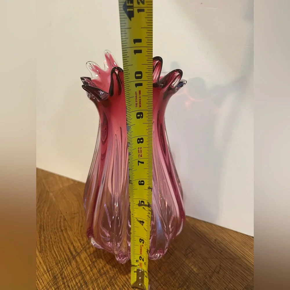 Chribska Glassworks Handblown  Cranberry Pink Czechoslovakian Art Glass‎ Vase
